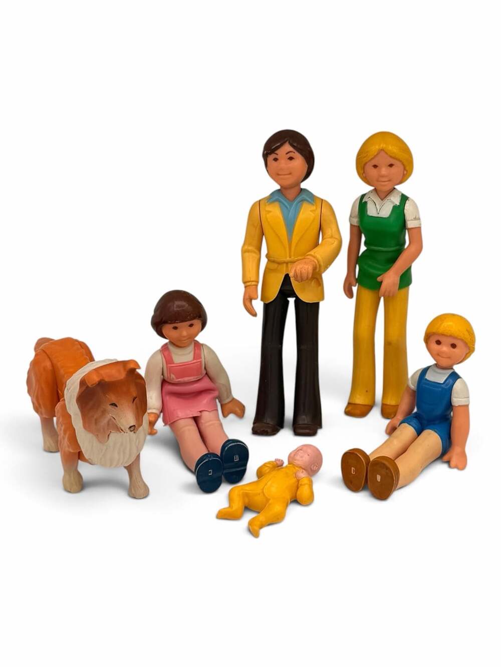 Vintage Fisher-Price Dollhouse Figures Family Lot with Dog 1970s